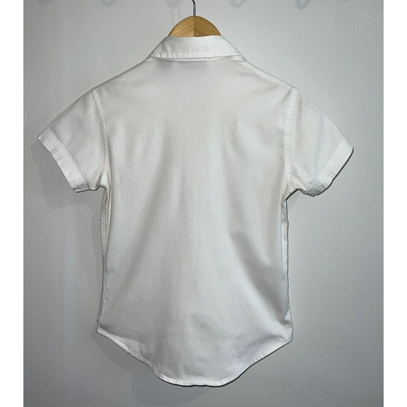 Harley Davidson Short Sleeve Stretchy Top Button Collared Shirt White Red Sz XS - Picture 4 of 6